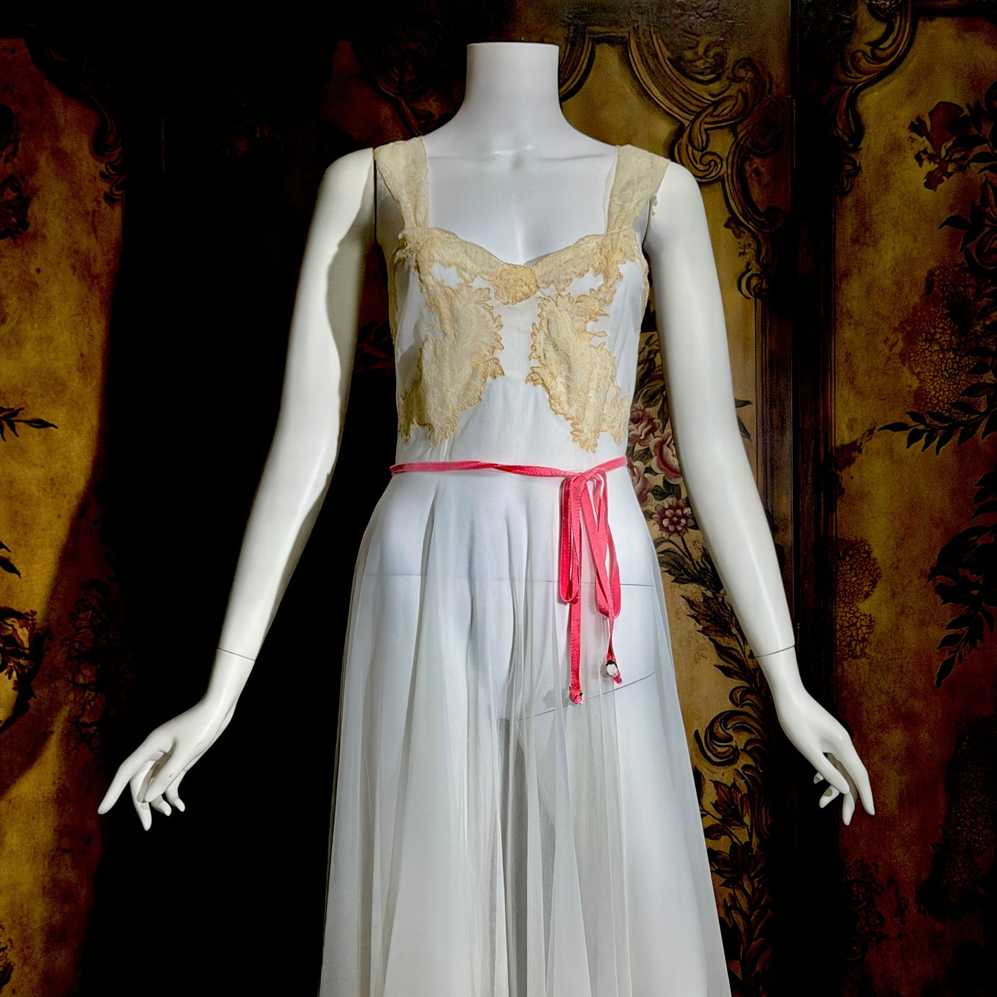 YOLANDE vintage 1940s Peignoir set, White bridal nightgown slip dress and robe