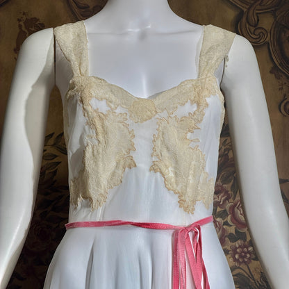 YOLANDE vintage 1940s Peignoir set, White bridal nightgown slip dress and robe