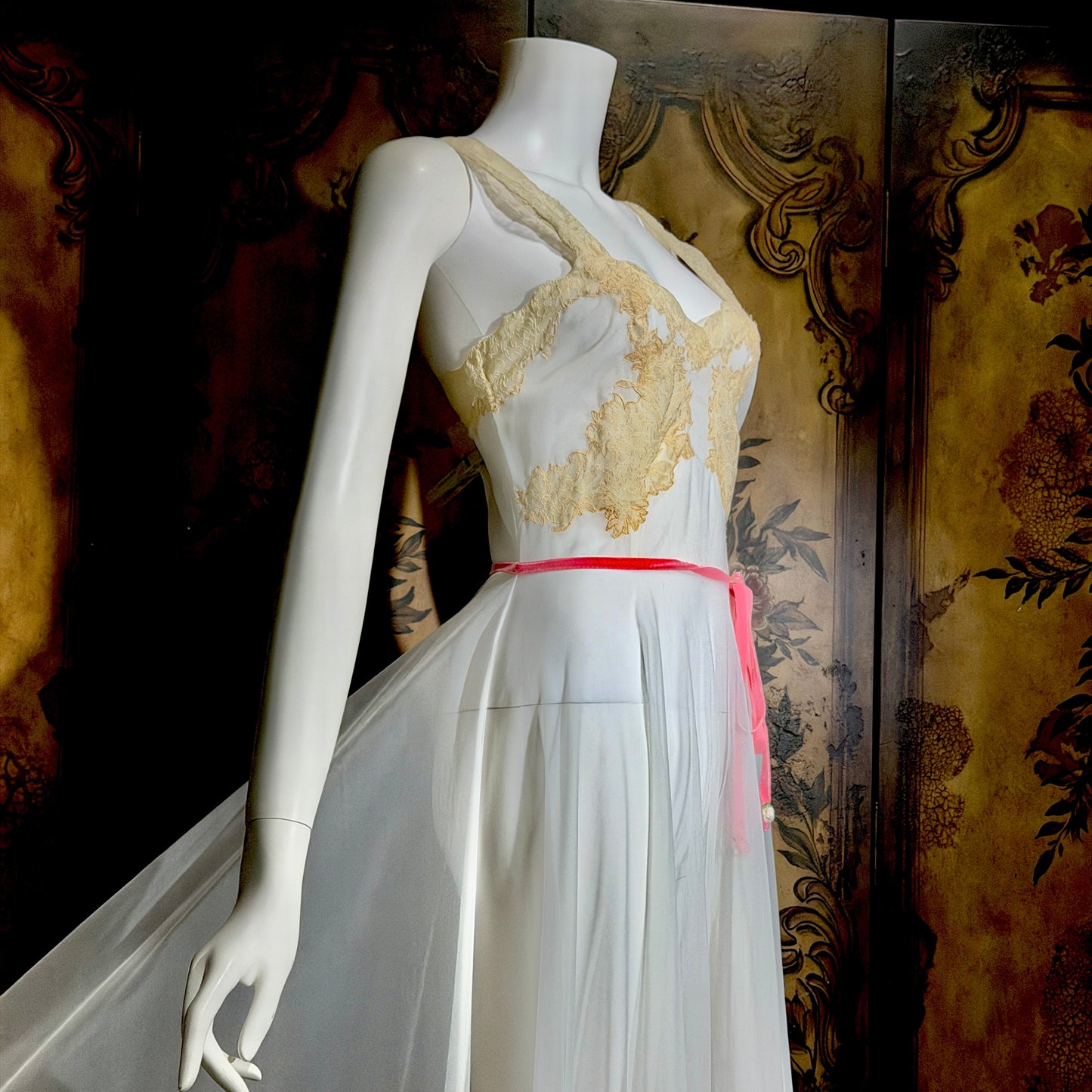YOLANDE vintage 1940s Peignoir set, White bridal nightgown slip dress and robe