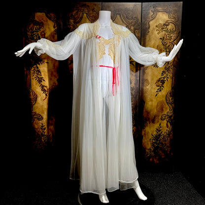 YOLANDE vintage 1940s Peignoir set, White bridal nightgown slip dress and robe
