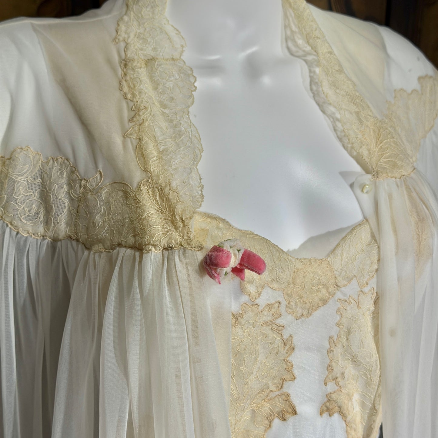 YOLANDE vintage 1940s Peignoir set, White bridal nightgown slip dress and robe