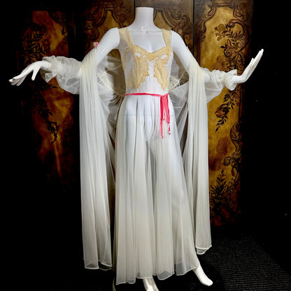 YOLANDE vintage 1940s Peignoir set, White bridal nightgown slip dress and robe