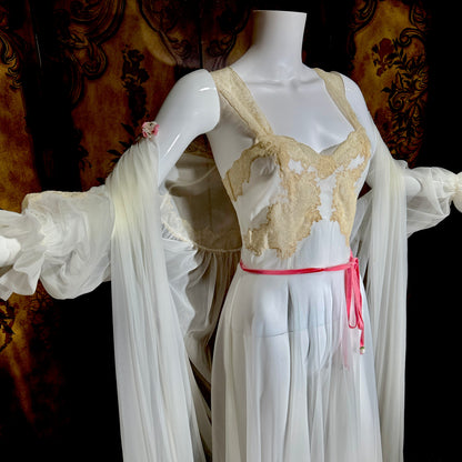 YOLANDE vintage 1940s Peignoir set, White bridal nightgown slip dress and robe