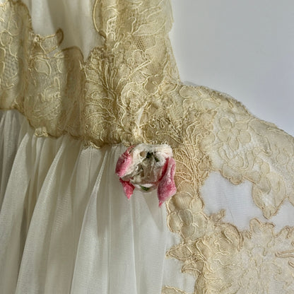YOLANDE vintage 1940s Peignoir set, White bridal nightgown slip dress and robe