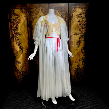 YOLANDE vintage 1940s Peignoir set, White bridal nightgown slip dress and robe