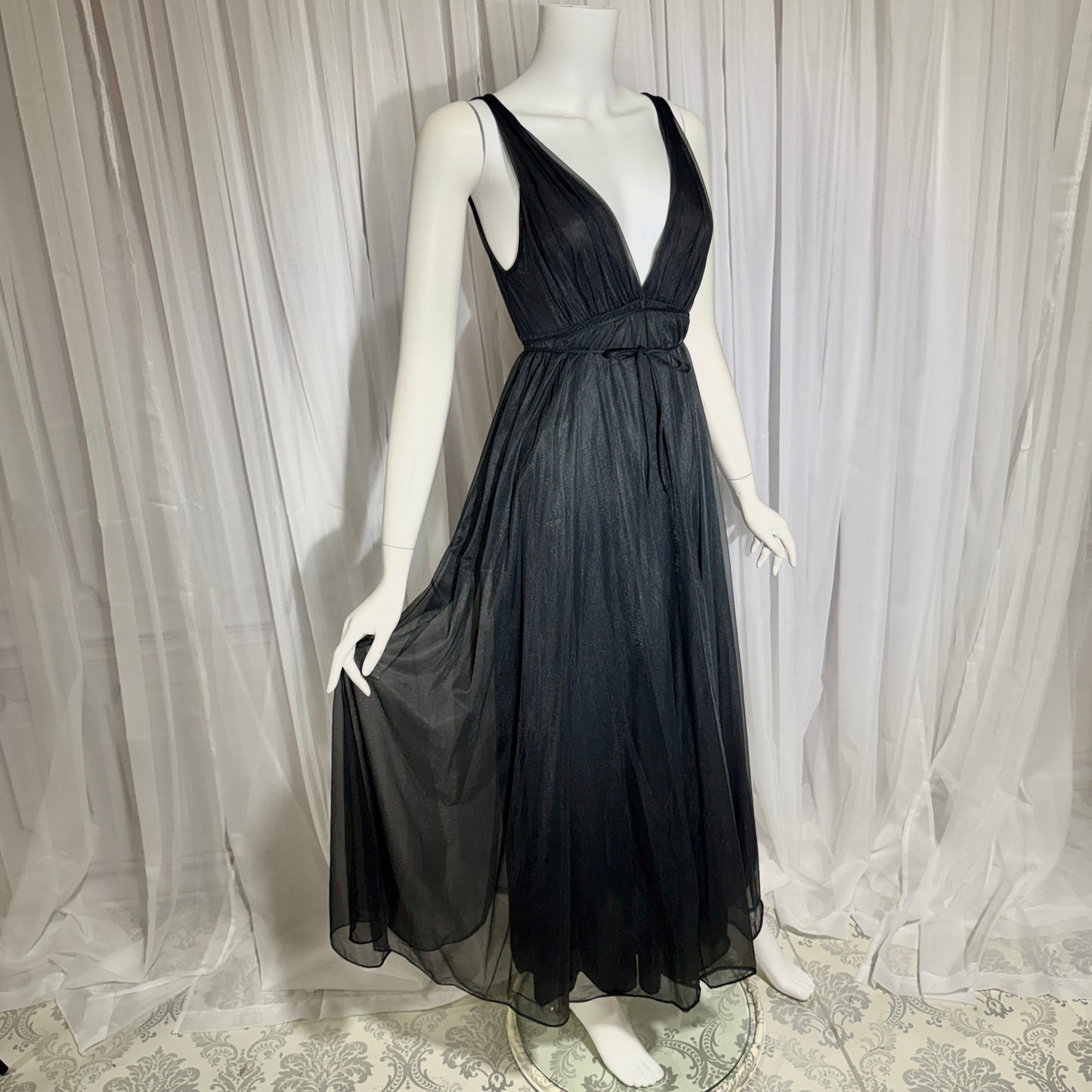 BLANCHE vintage nightgown slip dress, by ERIKA MCGOWAN 1960s Black Grecian goddess lingerie dress