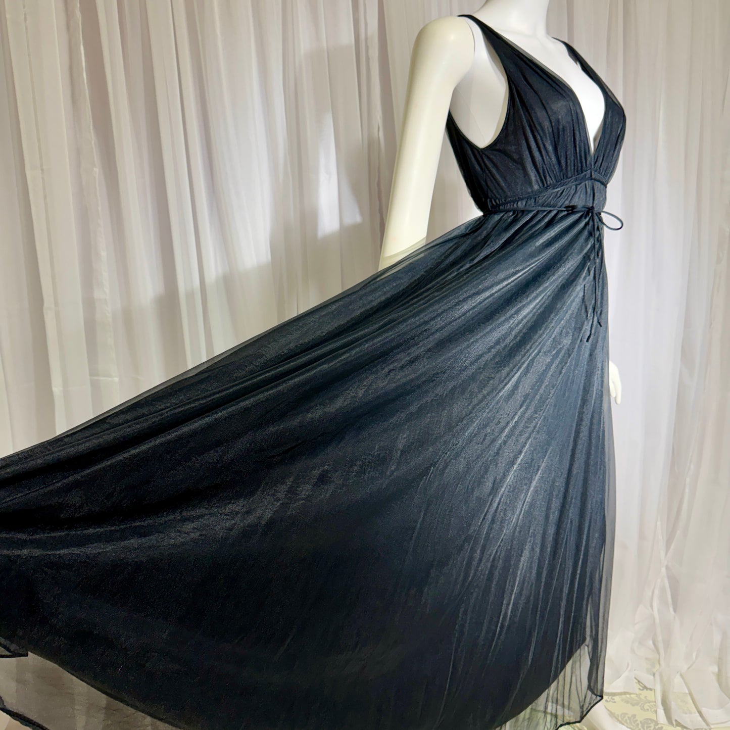 BLANCHE vintage nightgown slip dress, by ERIKA MCGOWAN 1960s Black Grecian goddess lingerie dress