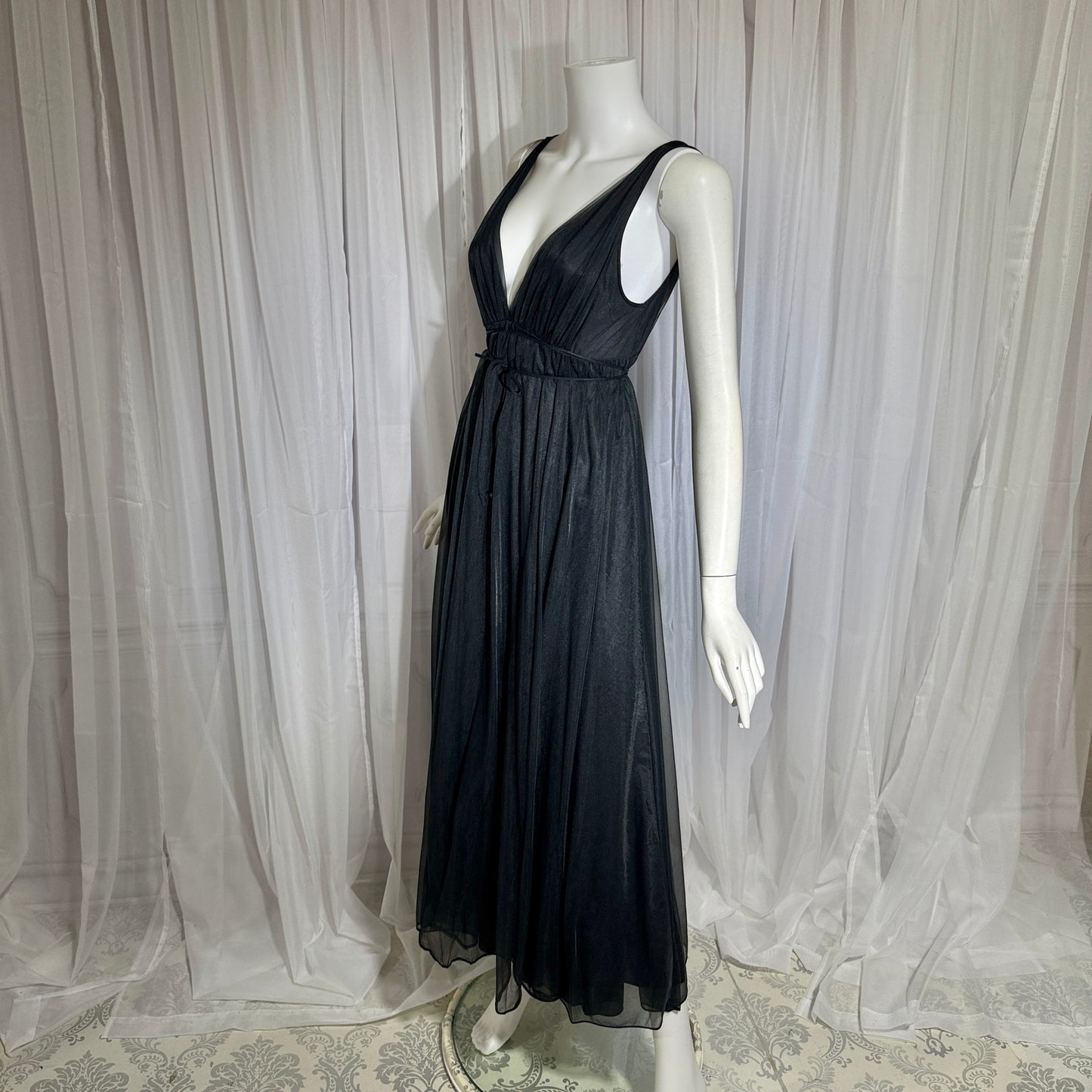 BLANCHE vintage nightgown slip dress, by ERIKA MCGOWAN 1960s Black Grecian goddess lingerie dress