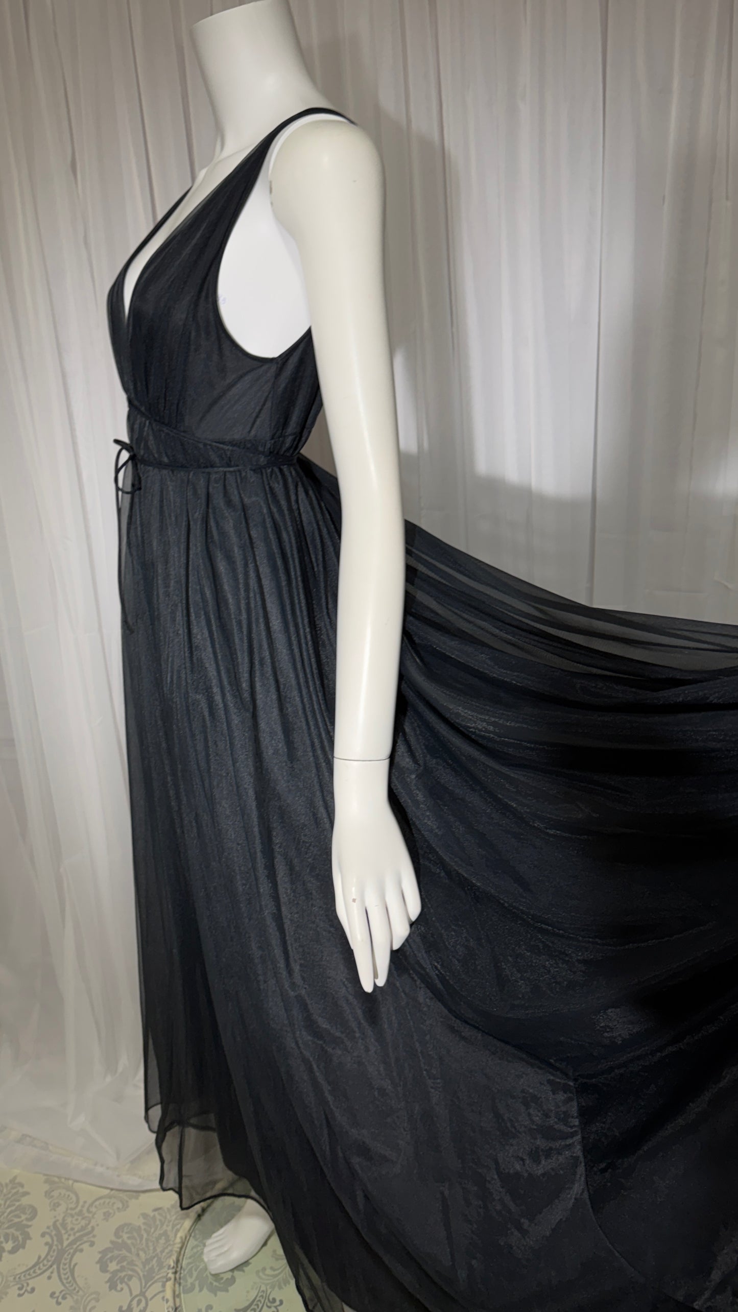 BLANCHE vintage nightgown slip dress, by ERIKA MCGOWAN 1960s Black Grecian goddess lingerie dress
