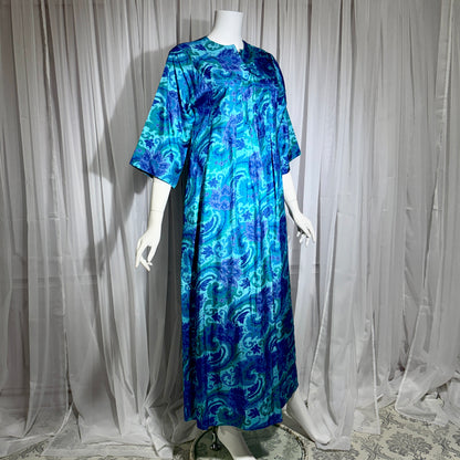1960s vintage Thai Silk Caftan dress, JIM THOMPSON? blue and purple silk paisley Hippie Boho Dress
