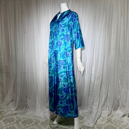 1960s vintage Thai Silk Caftan dress, JIM THOMPSON? blue and purple silk paisley Hippie Boho Dress