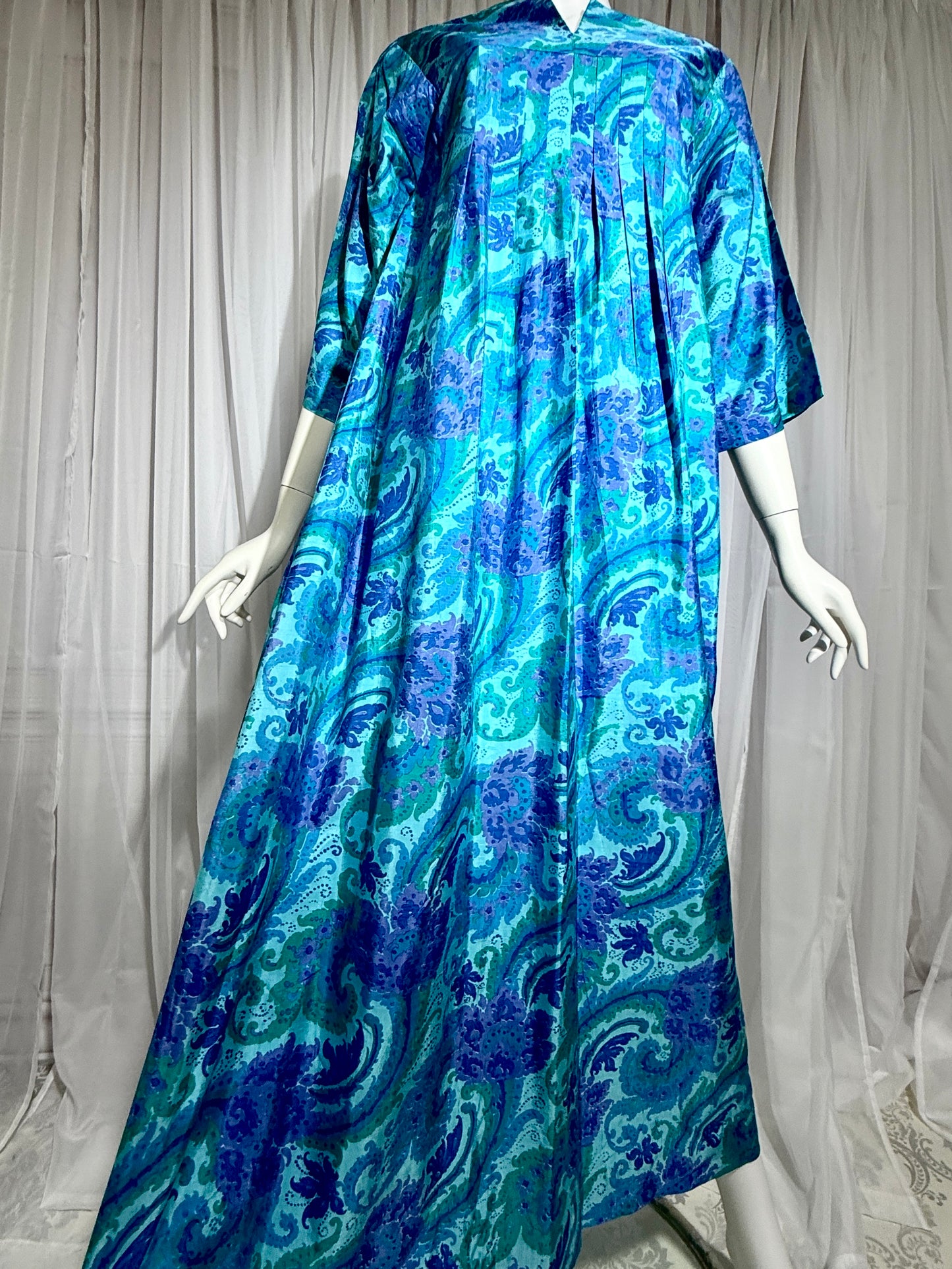 1960s vintage Thai Silk Caftan dress, JIM THOMPSON? blue and purple silk paisley Hippie Boho Dress
