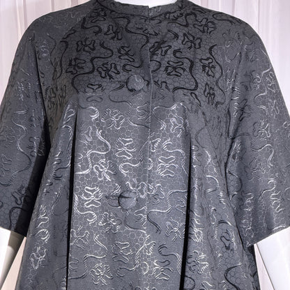 1950s Vintage evening swing coat, Black silk jacquard garland and bows opera coat