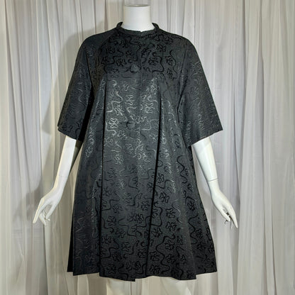 1950s Vintage evening swing coat, Black silk jacquard garland and bows opera coat
