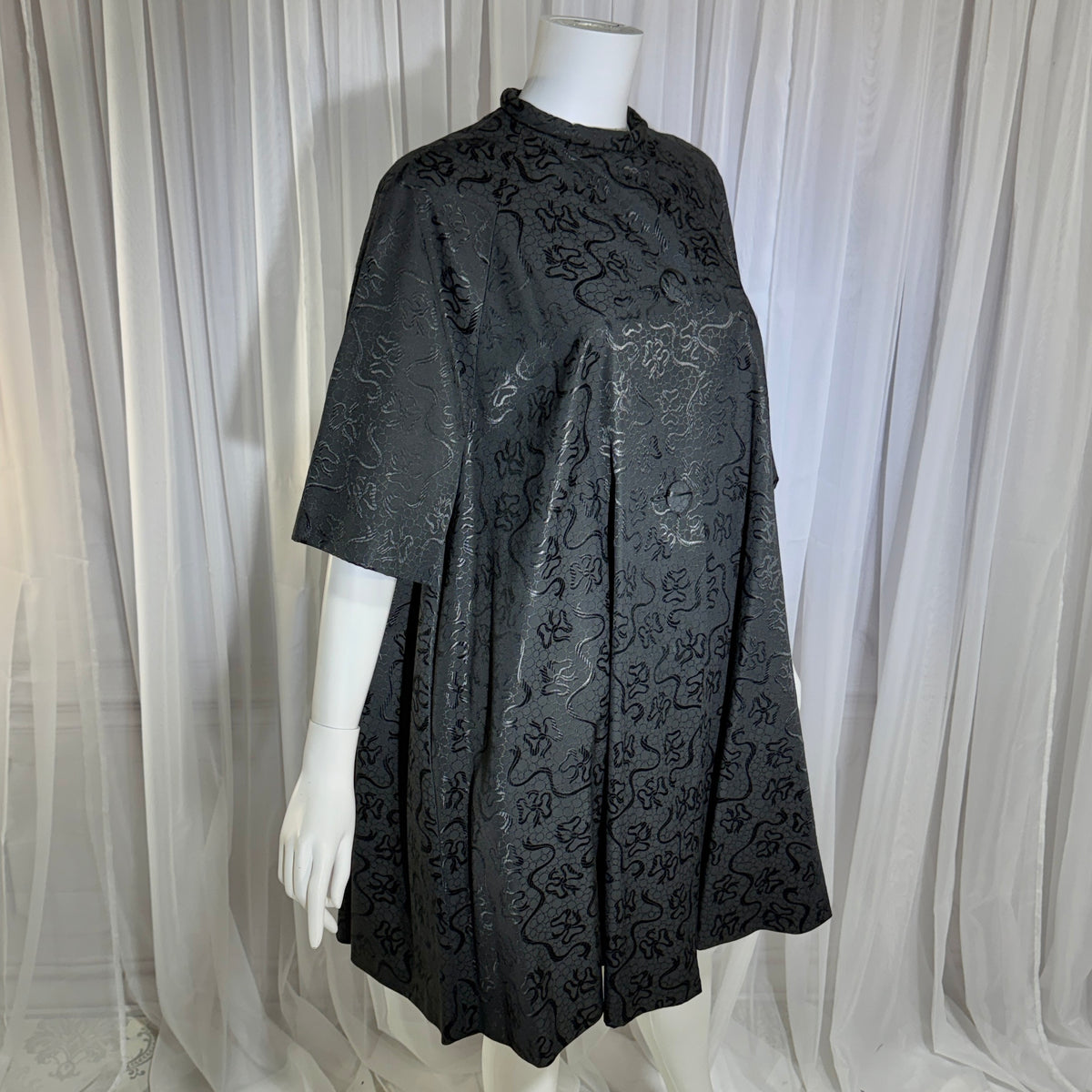 1950s Vintage evening swing coat, Black silk jacquard garland and bows opera coat