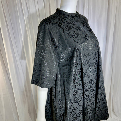 1950s Vintage evening swing coat, Black silk jacquard garland and bows opera coat