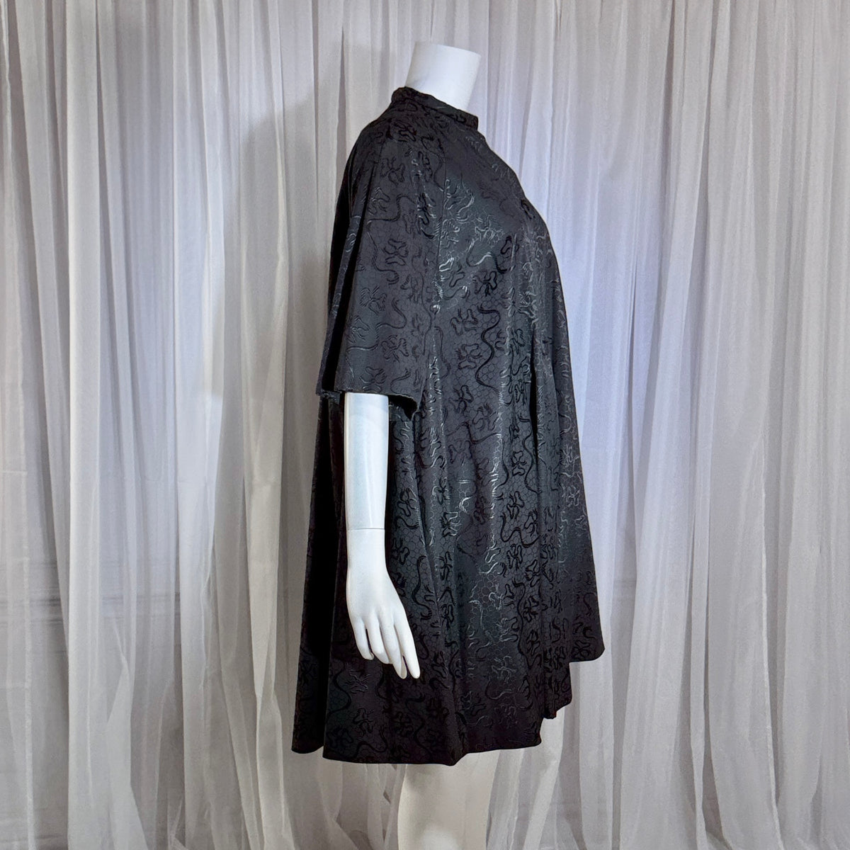 1950s Vintage evening swing coat, Black silk jacquard garland and bows opera coat