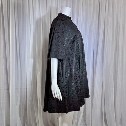 1950s Vintage evening swing coat, Black silk jacquard garland and bows opera coat
