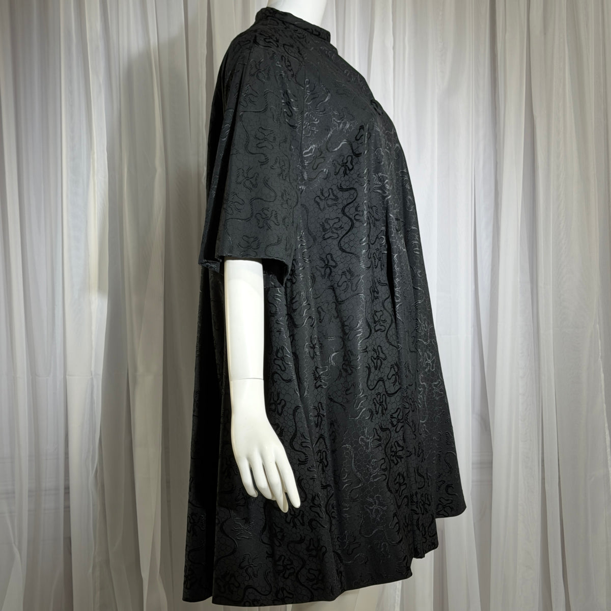 1950s Vintage evening swing coat, Black silk jacquard garland and bows opera coat