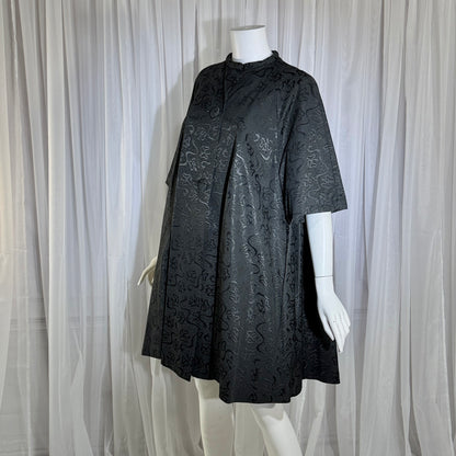 1950s Vintage evening swing coat, Black silk jacquard garland and bows opera coat