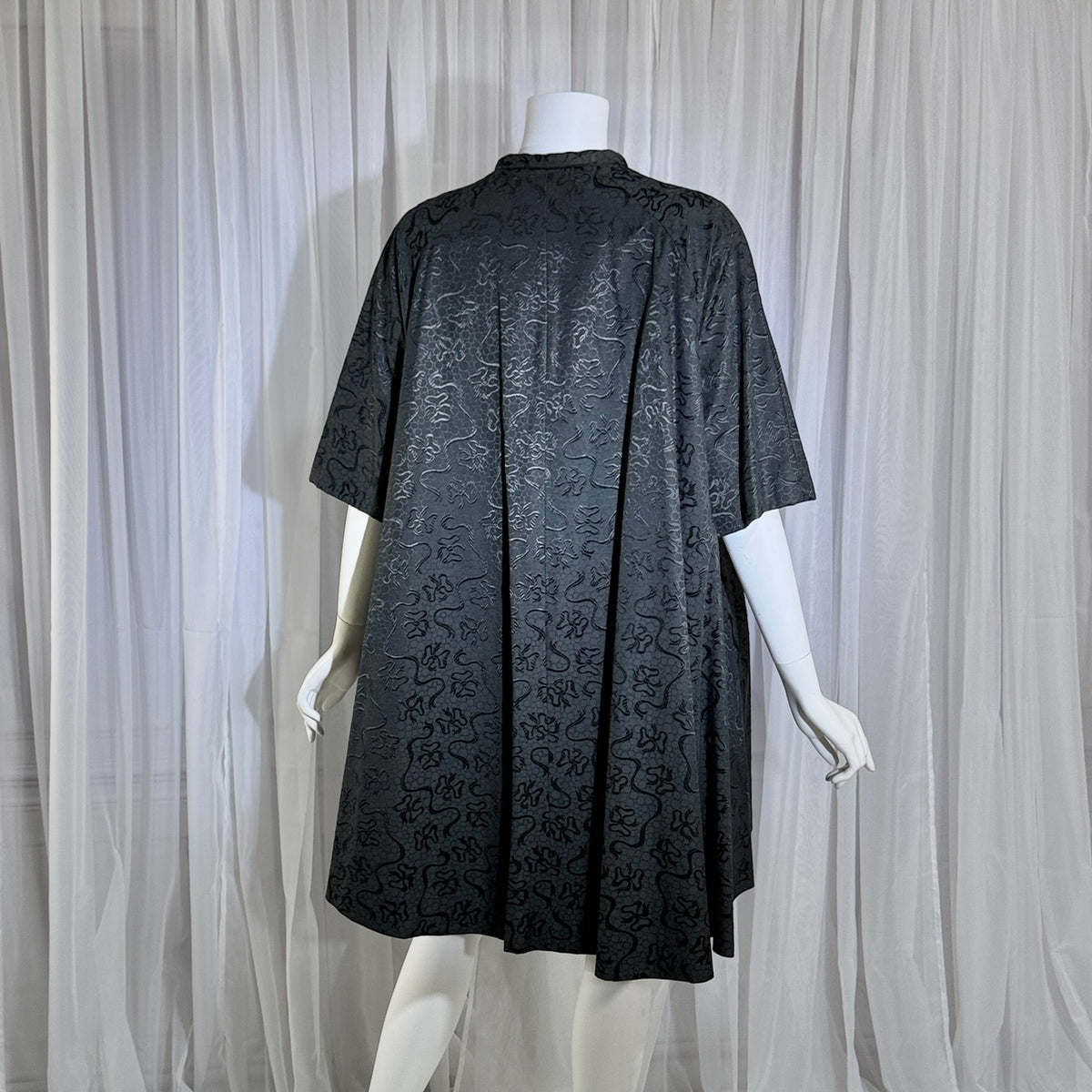 1950s Vintage evening swing coat, Black silk jacquard garland and bows opera coat