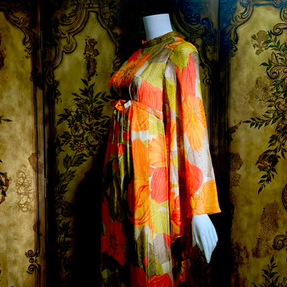 BOB BUGNAND Sam Friedlander,  Martha Weathered, vintage 1960s evening dress, Orange floral angel sleeves