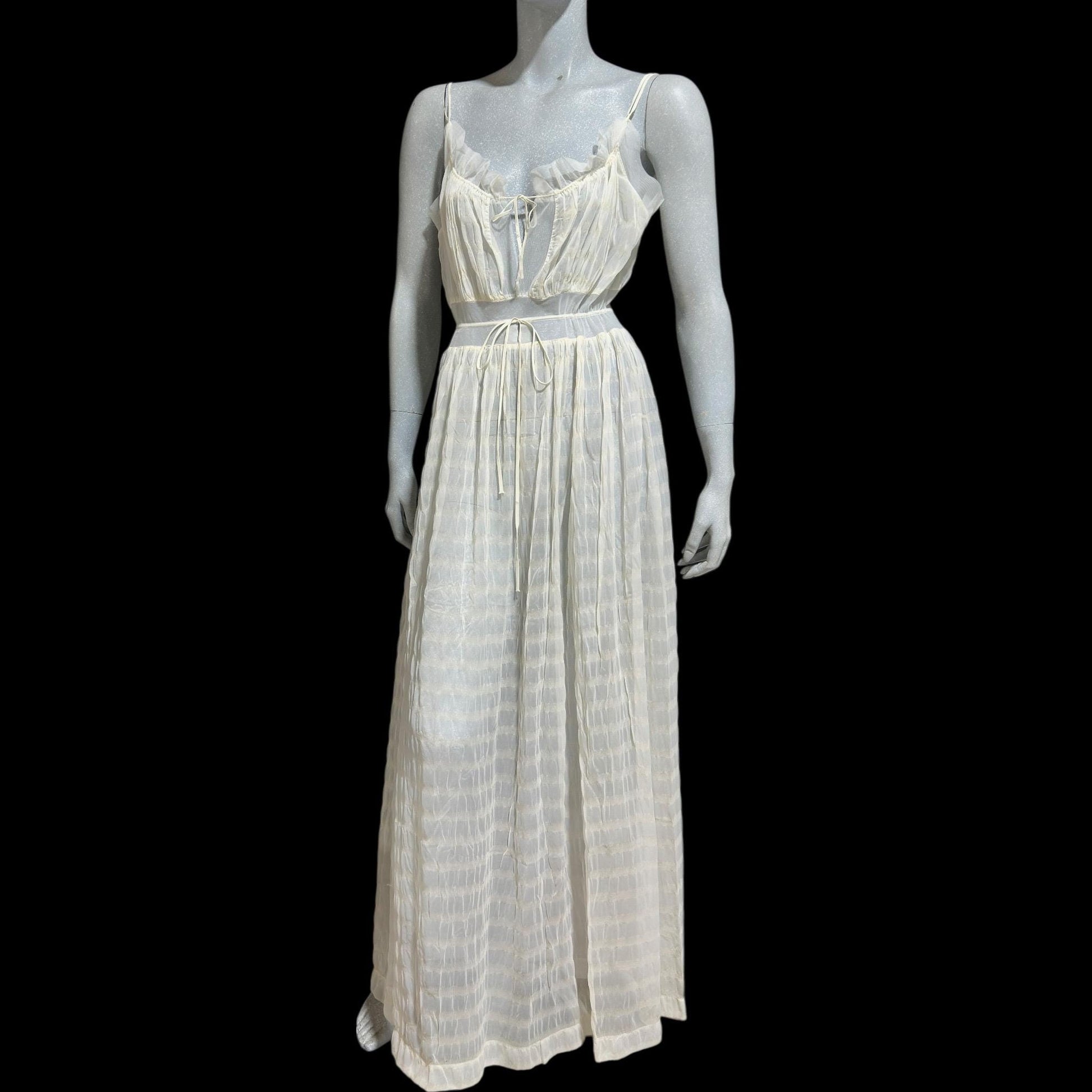 IRIS vintage 1930s Nightgown slip dress, ethereal white sheer waffled nylon lingerie dress