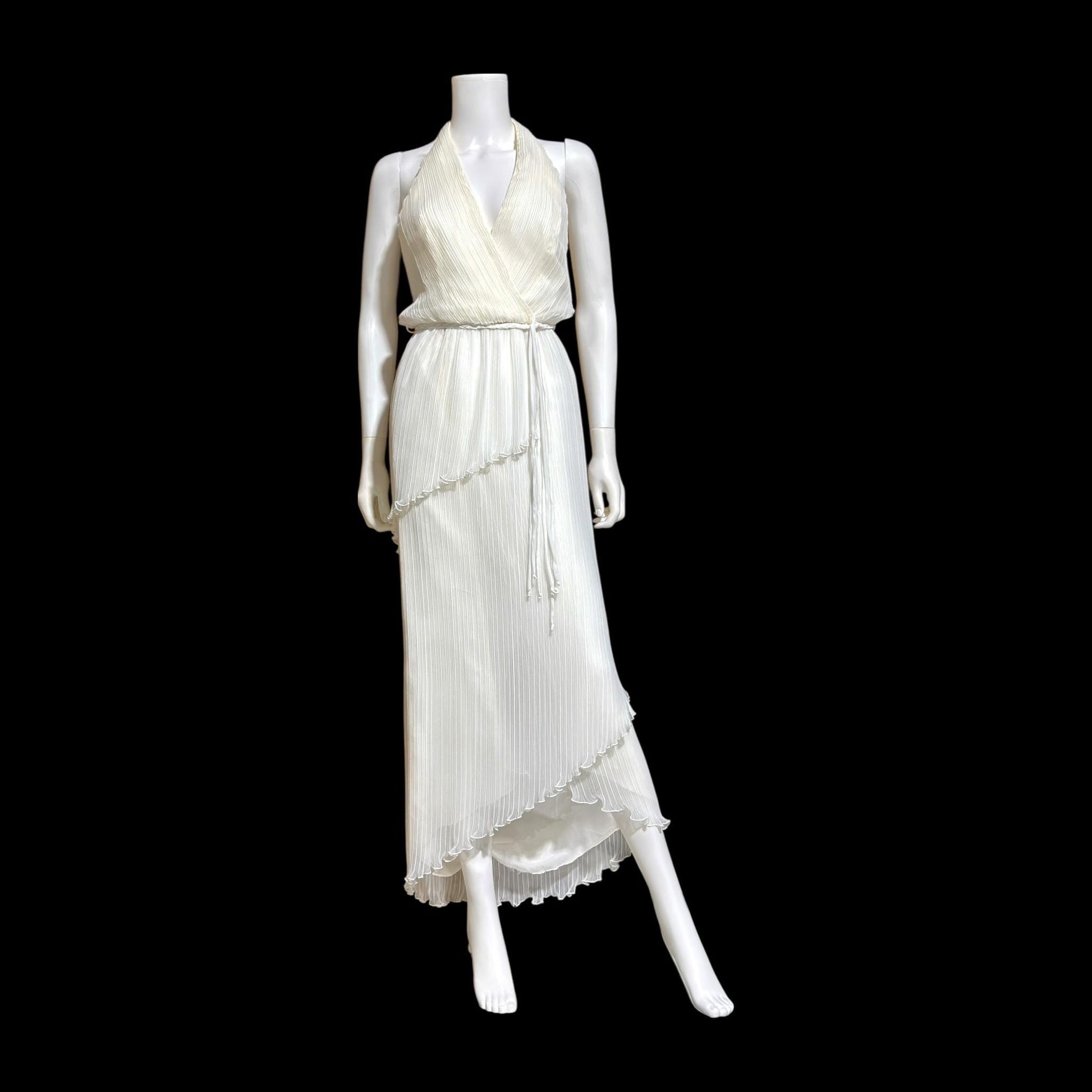 JACK BRYAN vintage evening wedding dress, 1960s designer white plisse pleat halter grecian goddess dress