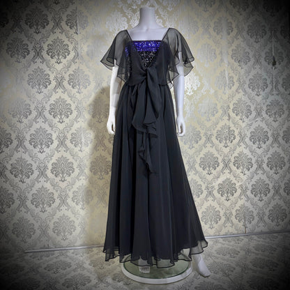 JEAN VARON, Made in England, vintage 1970s sequin and chiffon scarf evening dress