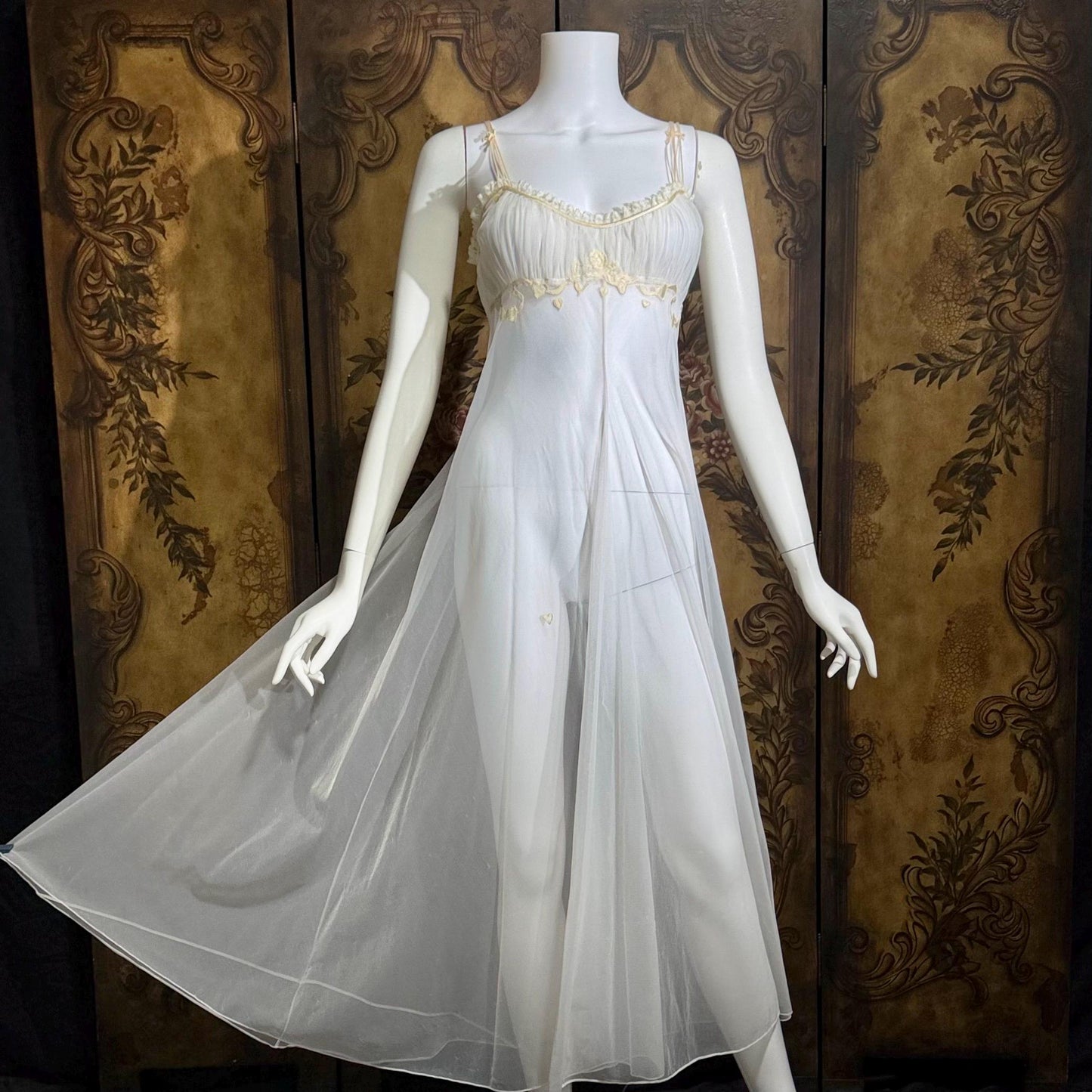 JUEL PARK Vintage 1960s nightgown slip dress, white cherub wedding lingerie dress, Gift for Laura
