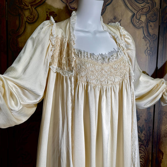 Vintage JULIA GRAHAME Peignoir Set, 1980s Pure Silk Victorian Ivory nightgown robe lingerie dress set
