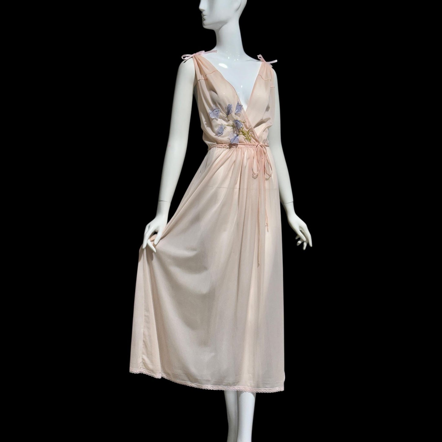 KICKERNICK Vintage 1940s Nightgown Slip dress: Sheer Pink Grecian Goddess gown with flowers