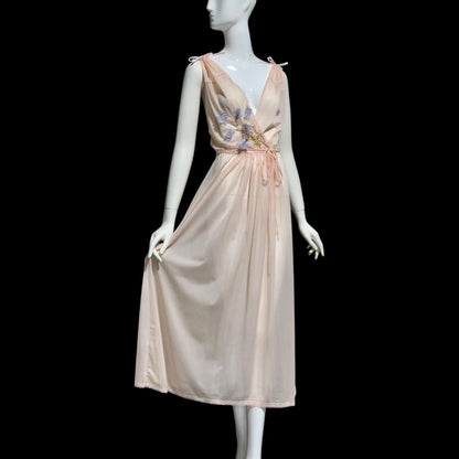 KICKERNICK Vintage 1940s Nightgown Slip dress: Sheer Pink Grecian Goddess gown with flowers