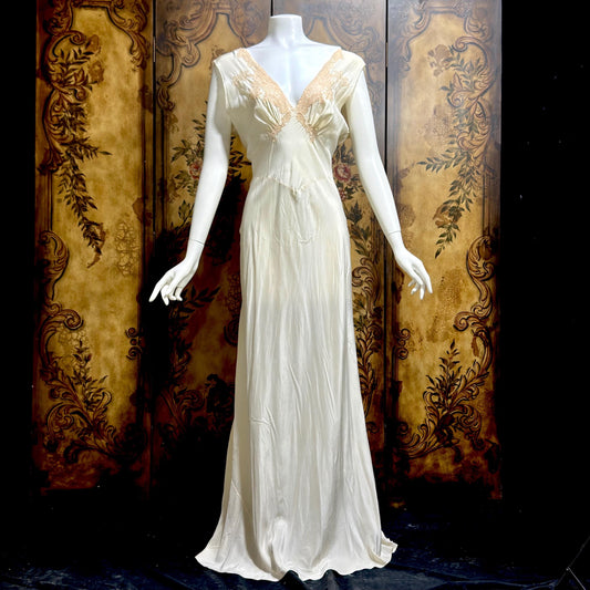 KRISTINA Vintage 1930s Silk Slip Dress, PURE SILK Handmade white bias cut lingerie gown