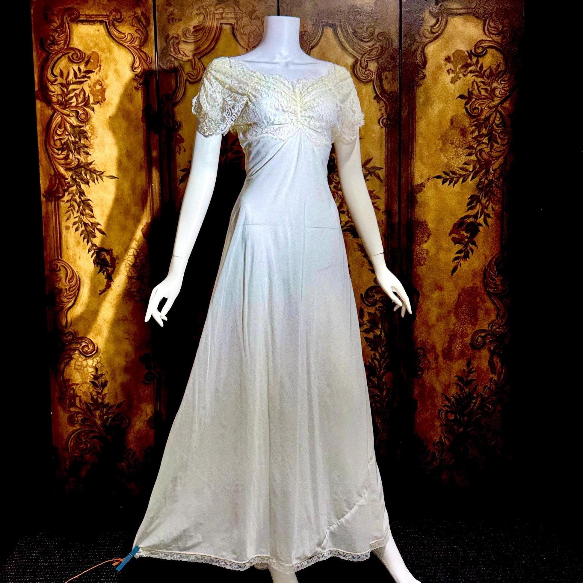 LADY DUFF vintage 1940s nightgown slip dress, White Bur-Mil Nylon lingerie dress