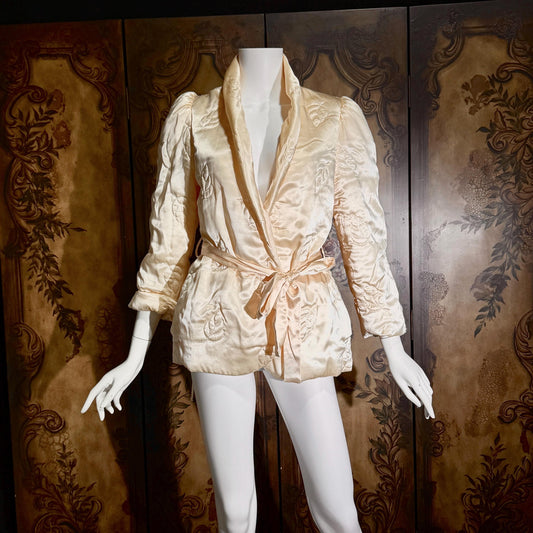 vintage LANVIN 1970s evening jacket, Creamy Peach cocktail bed jacket