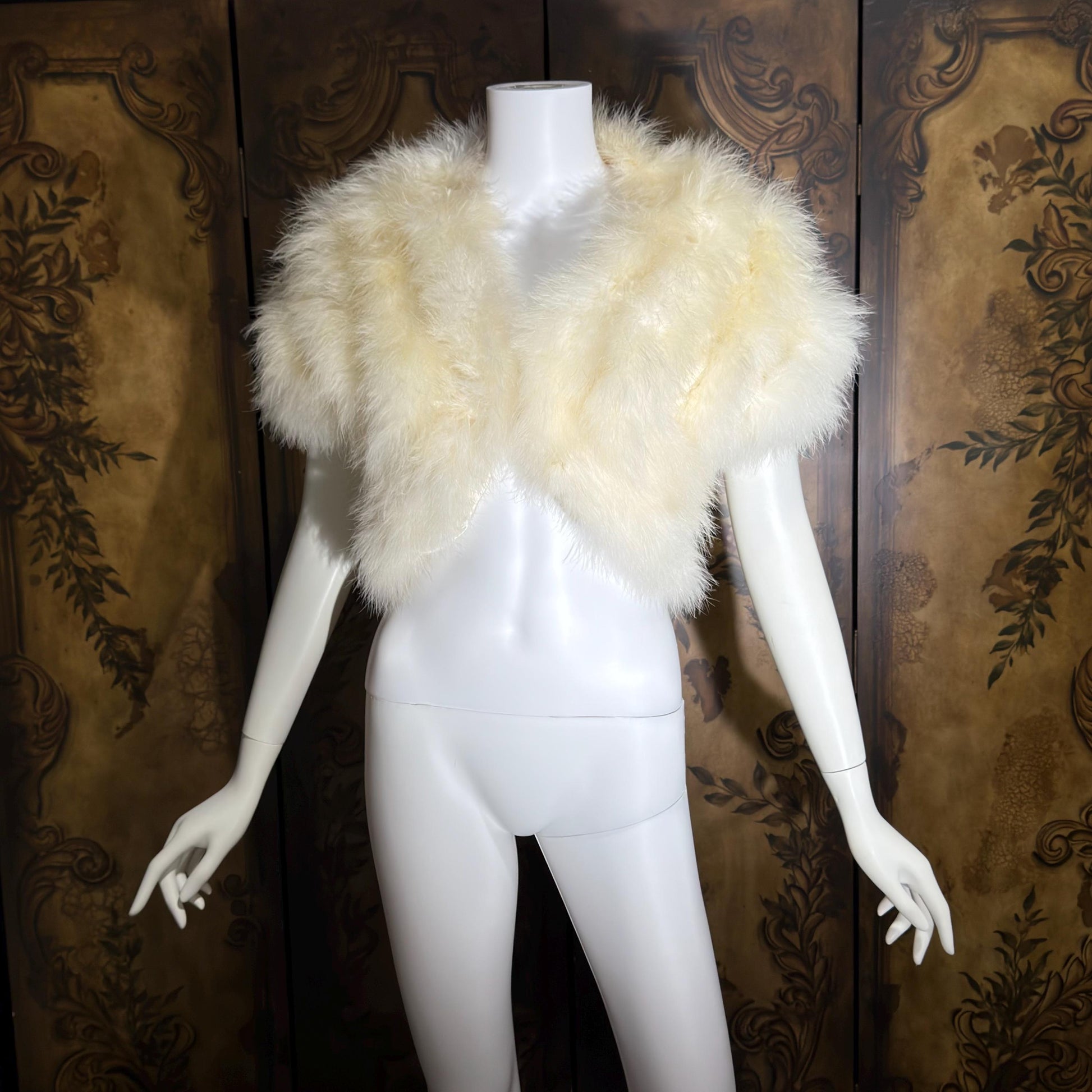 LILLIE RUBIN Vintage Marabou Feather Cropped Jacket, 1980s Snowy White Bridal Wedding Evening Topper