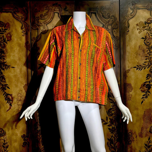 LILLY DASCHE Vintage 1950s Hawaiian shirt, Mod Tiki Atomic Cotton Button Front shirt