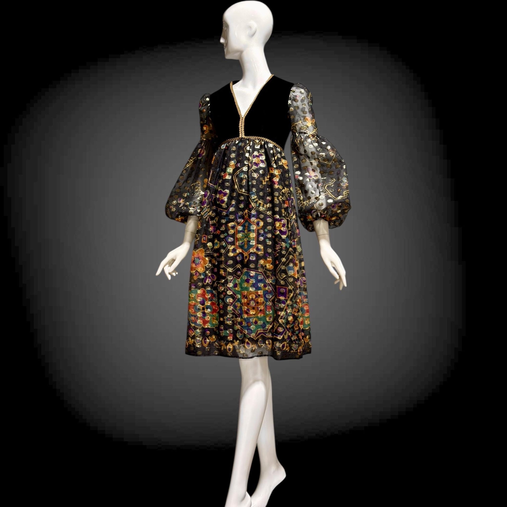 LORD & TAYLOR Vintage 1960s cocktail dress, Malcolm Starr Babydoll Empire Waist evening party dress