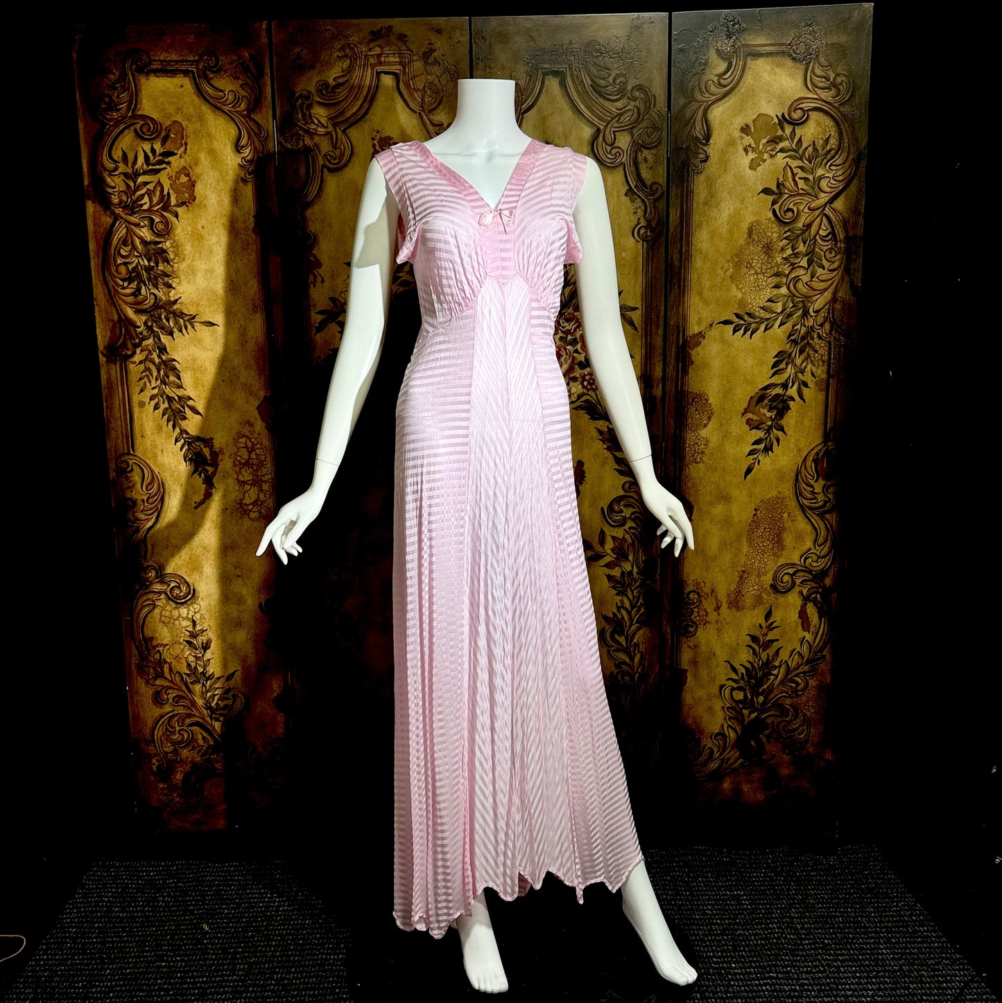 LORRAINE vintage 1940s Nightgown Slip Dress: Pink Shadow Stripe Rayon Night dress