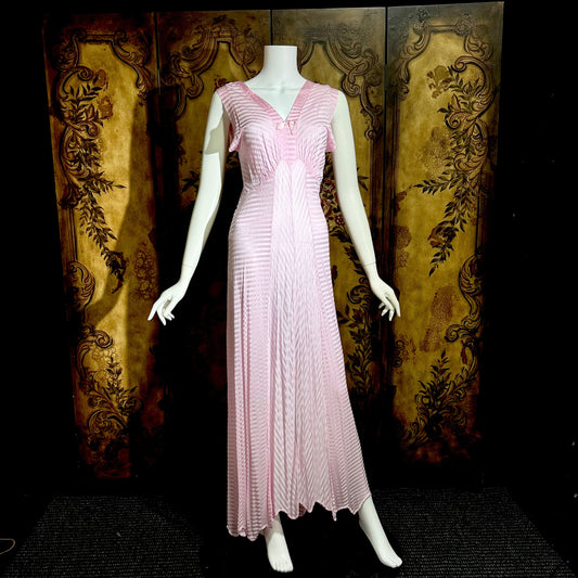 LORRAINE vintage 1940s Nightgown Slip Dress: Pink Shadow Stripe Rayon Night dress