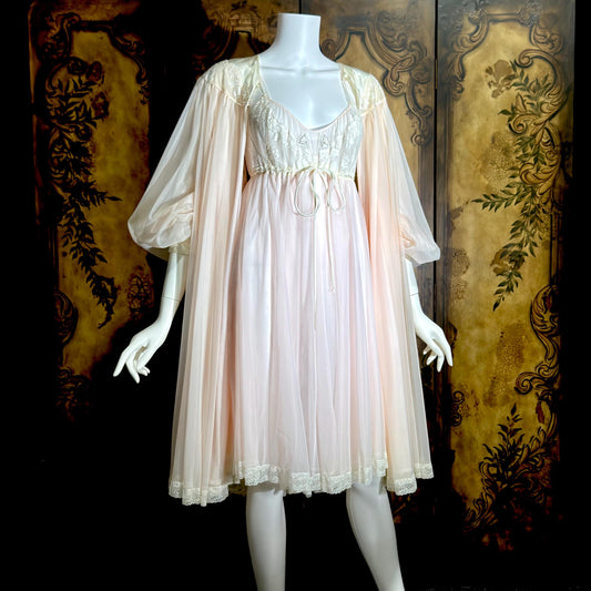 LUCIE ANN Claire Sandra peignoir set, vintage 1960s sassy pink short lingerie gown set