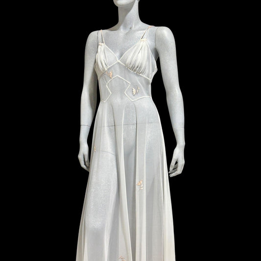 LUCIE ANN Lingerie Vintage 1950s Nightgown: Totally Sheer white full sweep night gown