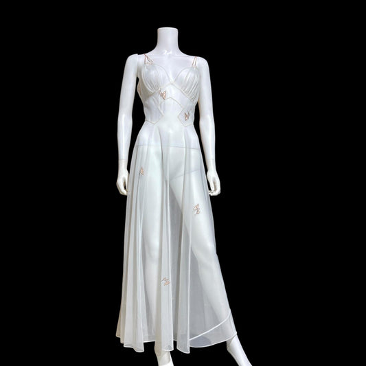 LUCIE ANN Vintage nightgown slip dress, 1960s Totally Sheer white bridal lingerie dress