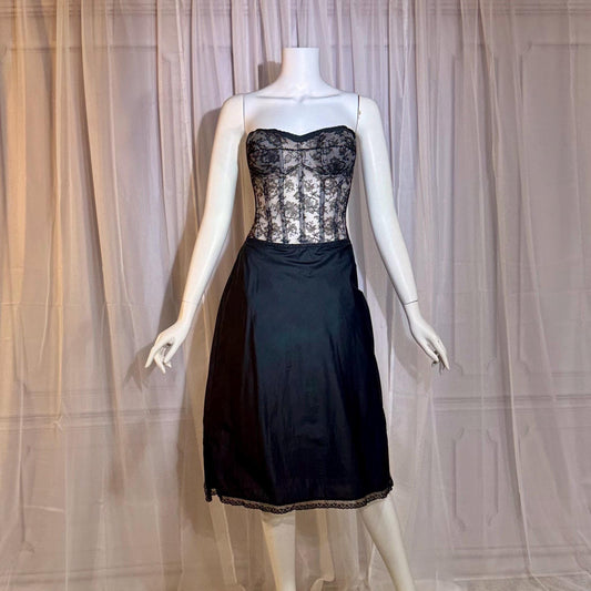 MADAME ADRIENNE vintage 1940s bustier slip dress, for SAKS black corset full Slip Lingerie dress