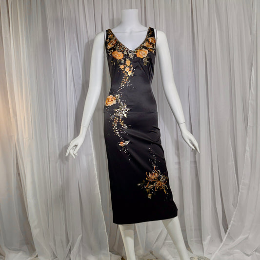 MANDALAY vintage evening cocktail dress, Y2K Embroiderd Black bodycon Midi dress