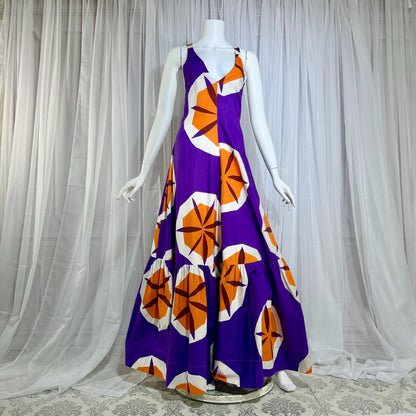 MARIMEKKO vintage 1970s maxi dress, Finland purple and orange op art cotton