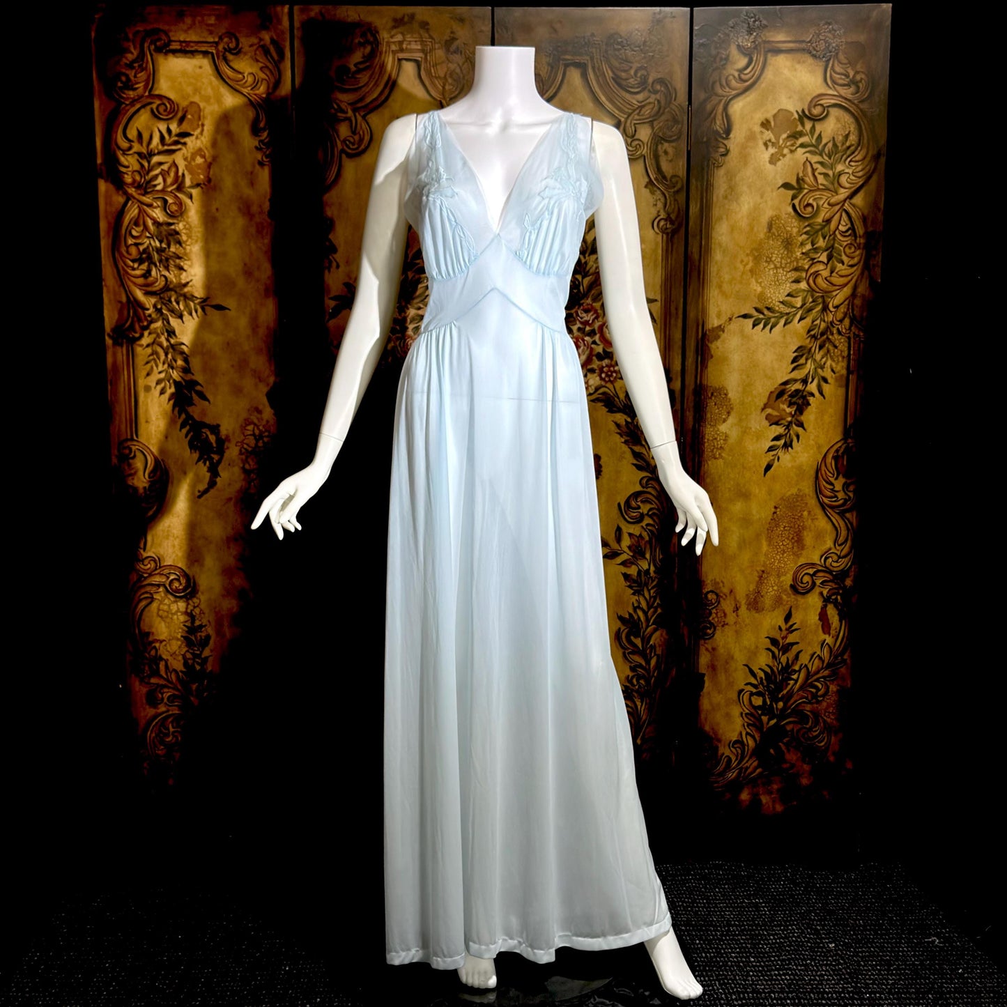 MONDAINE vintage 1940s Nightgown Slip Dress, powder blue nylon lingerie dress