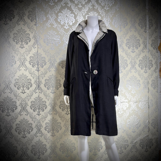 MR BLACKWELL CUSTOM Vintage 1960s linen coat, Black linen silk combo Spring Dress coat
