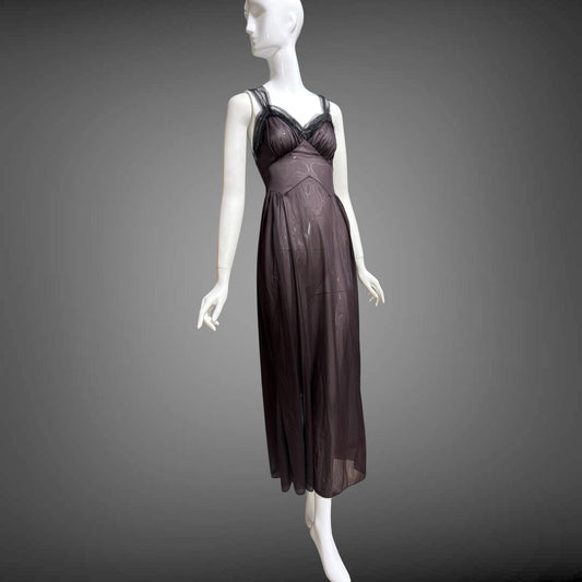 MUNSINGWEAR vintage 1950s Nightgown Slip Dress, Chocolate Brown nylon full length lingerie dress rhinestones